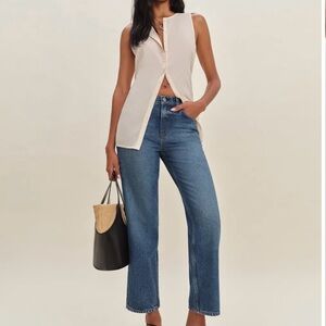 Reformation Arleth Mid Rise Straight Leg Cropped Jeans Blue - Size 27